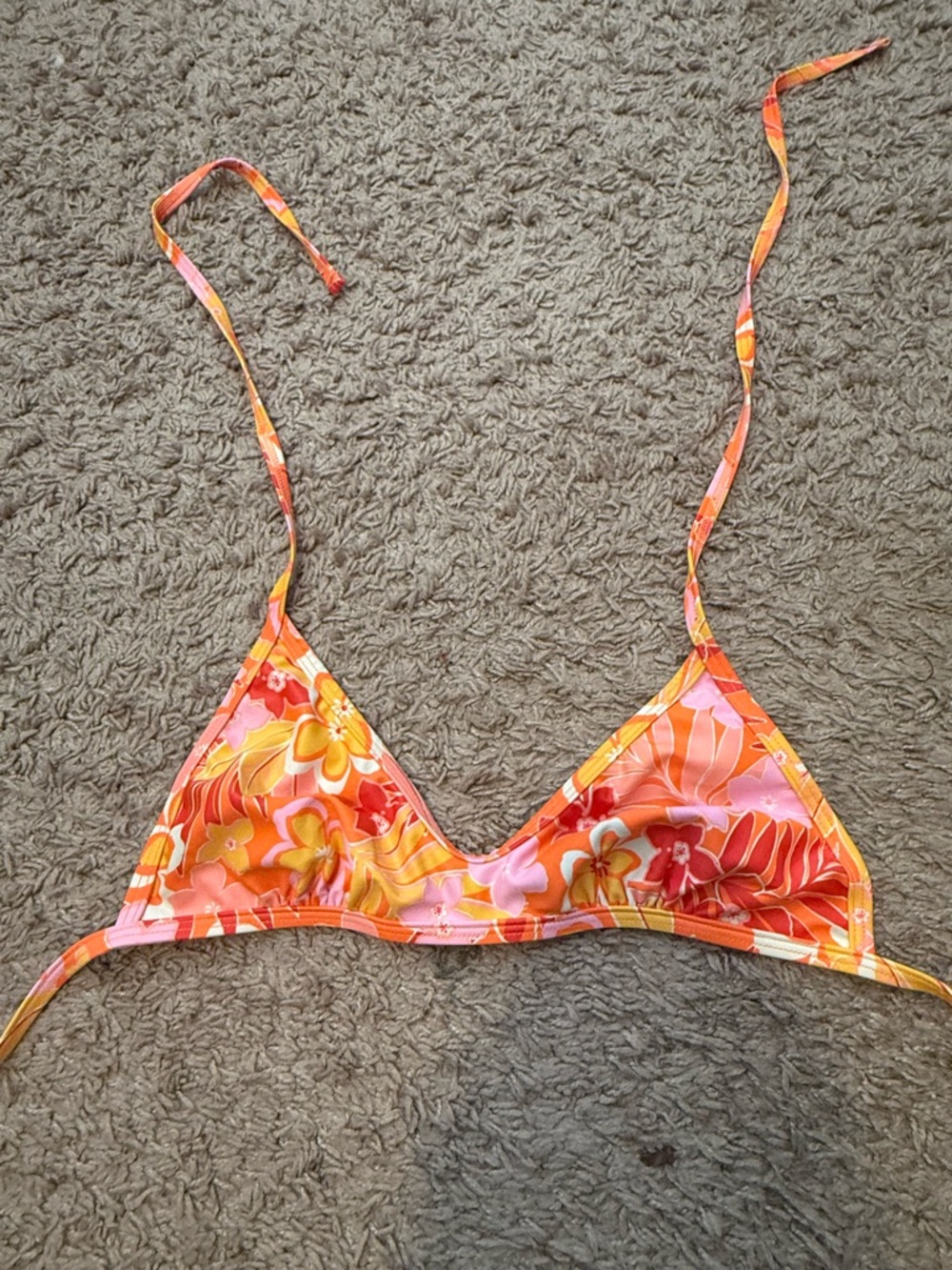 Xhilaration Floral Triangle Bikini Top - Orange & Pink